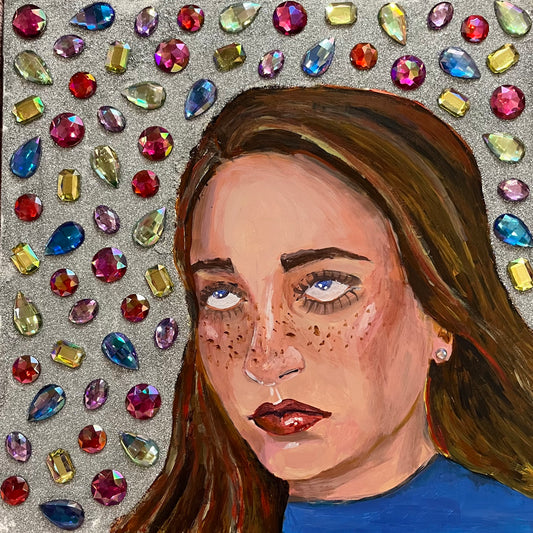 Bejeweled mixed media portrait