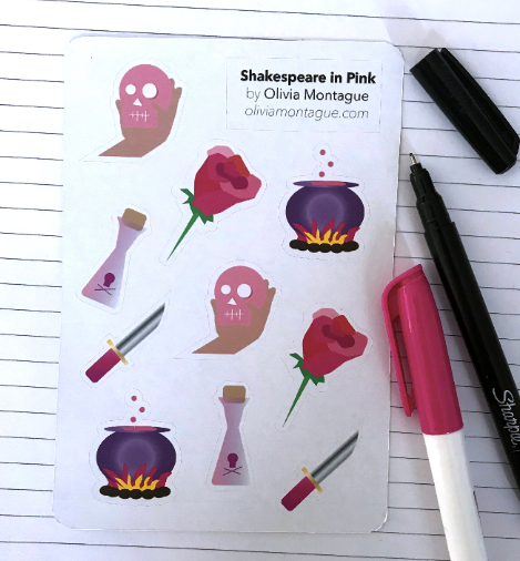 Pink Shakespeare Paper Sticker Sheet